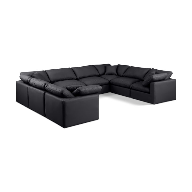 Itala Upholstered U-Shaped Sectional Reversible, Black Vegan Leather