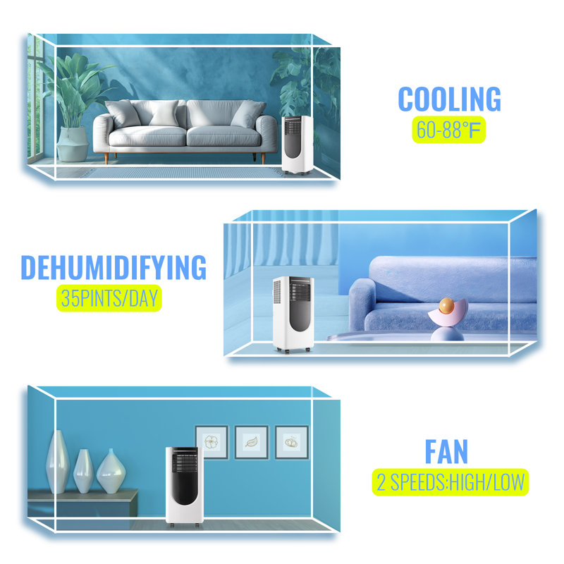 Portable Air Conditioner 8,000 BTU ASHARE(5,000 BTU SACC), Portable AC Cool Rooms up to 250 Sq.Ft, 3-in-1 AC Unit with Remote Control&24H Timer, Window Kit Included