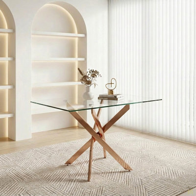 Table de salle à manger rectangulaire, table de salle à manger en verre de 47,24 po avec pieds, table de cuisine moderne pour la maison, salle à manger