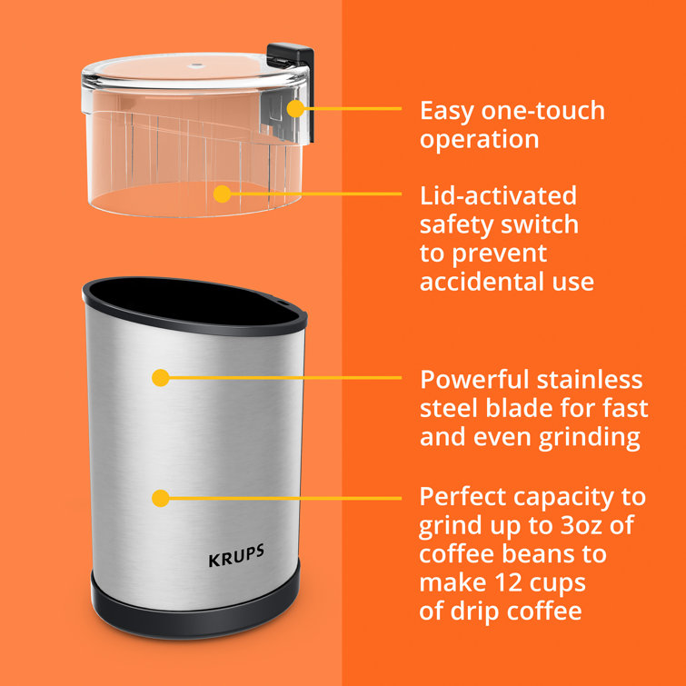 Krups One-Touch Coffee and Spice Grinder 12 Cup Easy to Use, One Touch  Operation 200