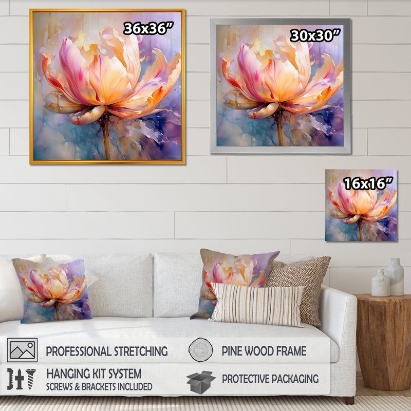 Mauve tulipe liquide goutte à goutte Dream I, Cadre flottant doré, 36" H x 36" W