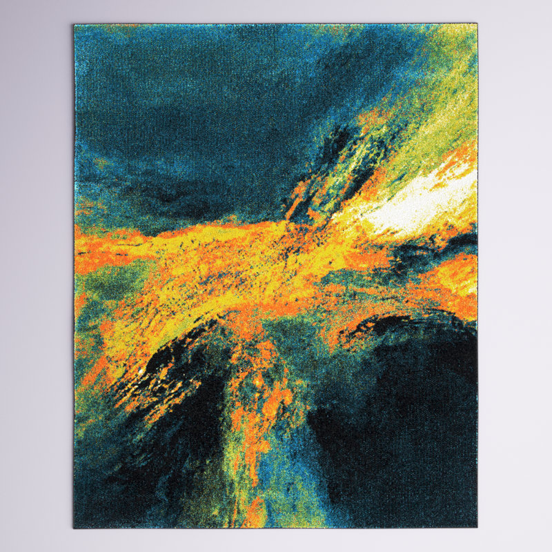 Robidoux Abstract Teal/Yellow Area Rug, Rectangle 8' x 10'