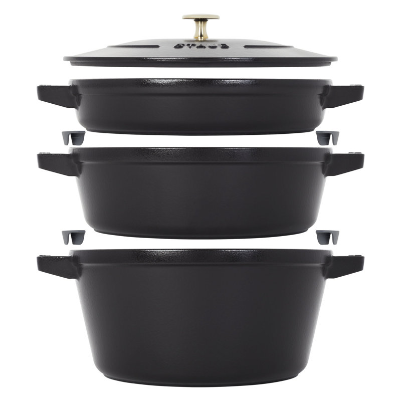 Staub Cast Iron 4-Pc Stackable Set, Black