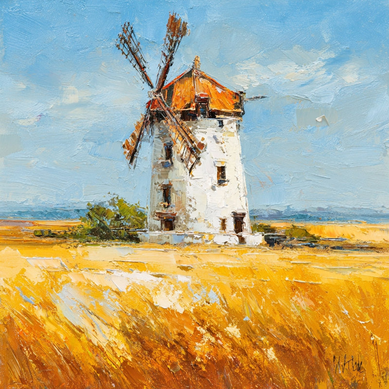 Art mural sur toile Sunlit Windmill, H 20 po x l 20 po