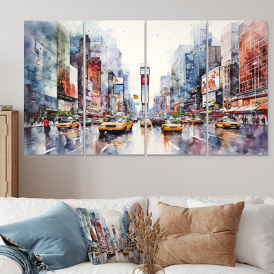 Times Square New York Cityscape I - New York 4 Piece Wall Art Set