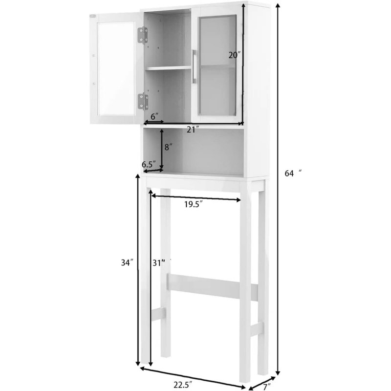Armoire de rangement pour toilette, 22,5 x 7 x 64 po, blanc
