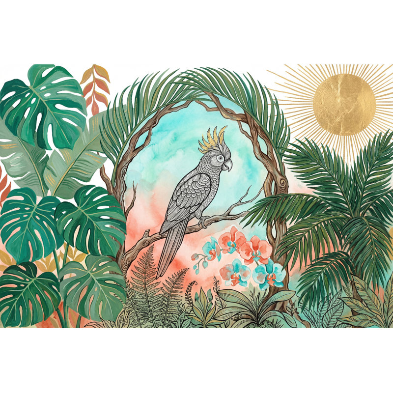 Papier peint Cockatoo Tropical, 160 po x 108 po, Peler et coller