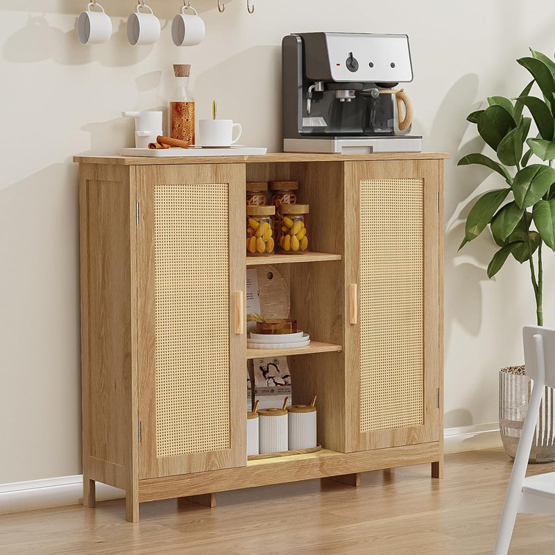 Armoire de rangement en rotin avec 4 tablettes réglables - Naturel