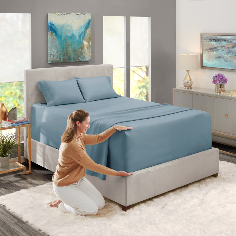 Ensemble de draps en micro-fibre, Bleu pierre, Drap-housse très grand californien