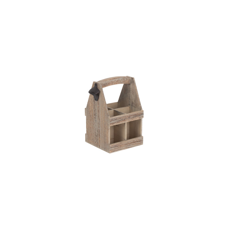 Oak Effect 4 Beer Bottle Carrier with Bottle Opener