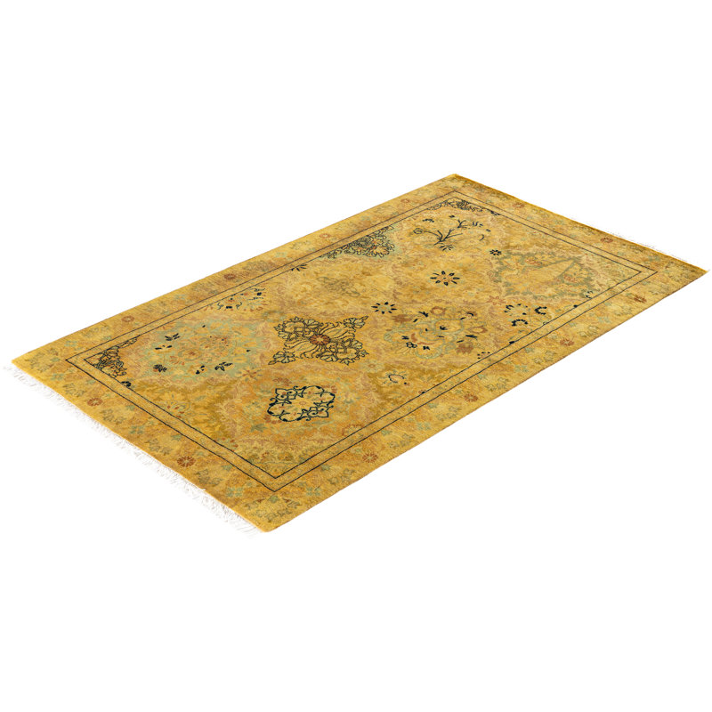Overdyed Hand-Knotted Wool Modern-Contemporary Yellow Area Rug 2' 8" x 4' 6"