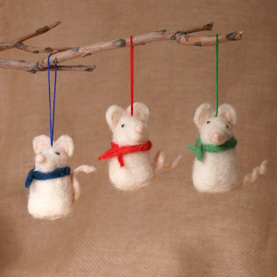 Ophelia & Co. Handmade Mouse Colors Wool Felt Ornaments (Set Of 3)