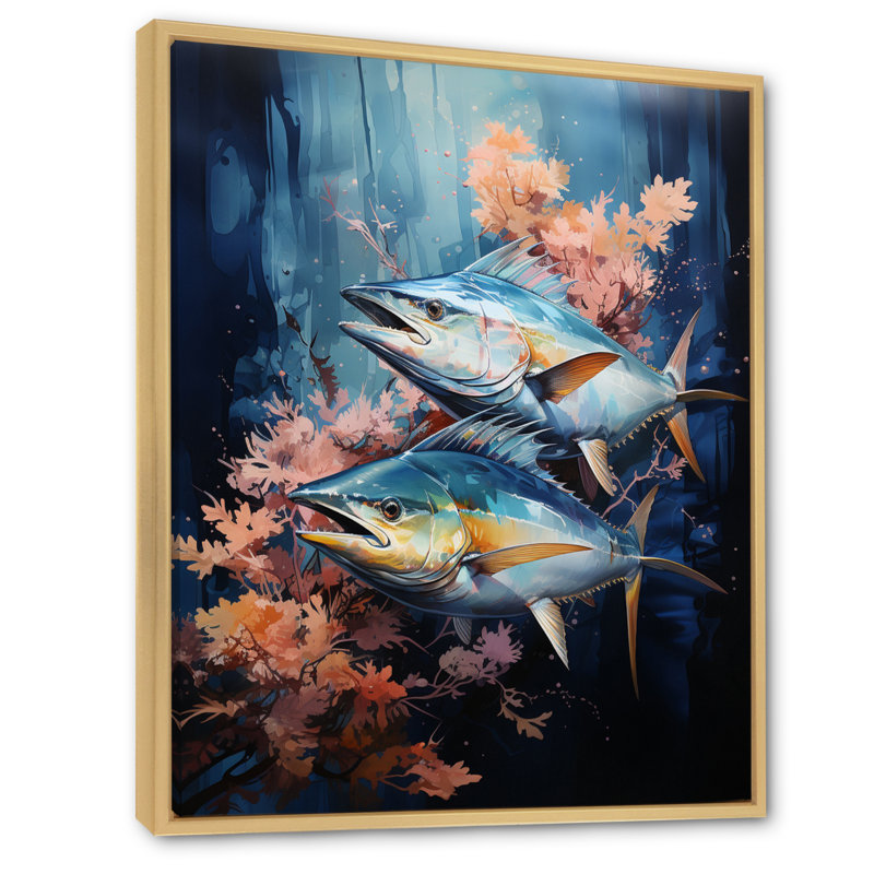 Zao " Fishing Majestic Marlins V ", 44" H x 34" W x 1.5" D, Natural Floater Framed