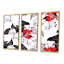 Fleurs rouges et blanches avec feuilles noires I - reproduction de cadre flottant 3 pièces sur toile-2046606134-2046606130