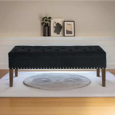 Banc capitonné 48 po avec rangement - Banc rembourré en velours pour chambre à coucher et salon