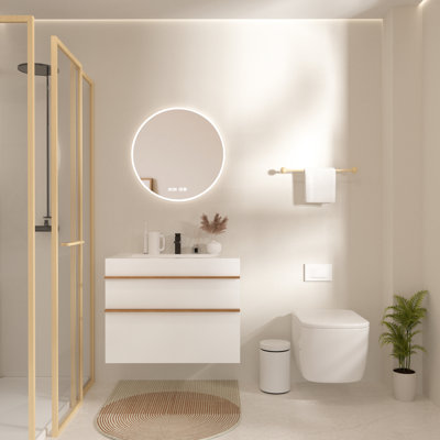 White Wall Mounted 36 Inch Bathroom Vanity With Integrated Acrylic Sink, 2 Soft-Close Drawers, Pre-Assembled, Modern Floating Cabinet, Customizable Dual-Color Handles, Smooth Closing Drawer Slides,