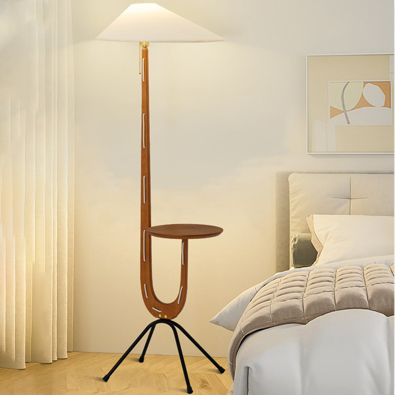 Blanc + brun noisette + tissu noir + bois massif + lampes sur pied sans fer