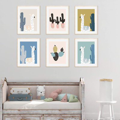 Ensemble de 6 pièces imprimées sur papier llama Dammann