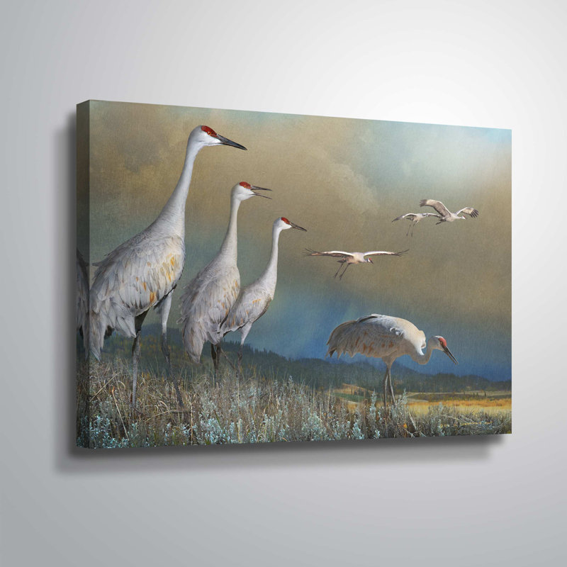 Cranes in Sage - Impression sur toile, H 12 po x l 18 po x P 2 po, Toile tendue