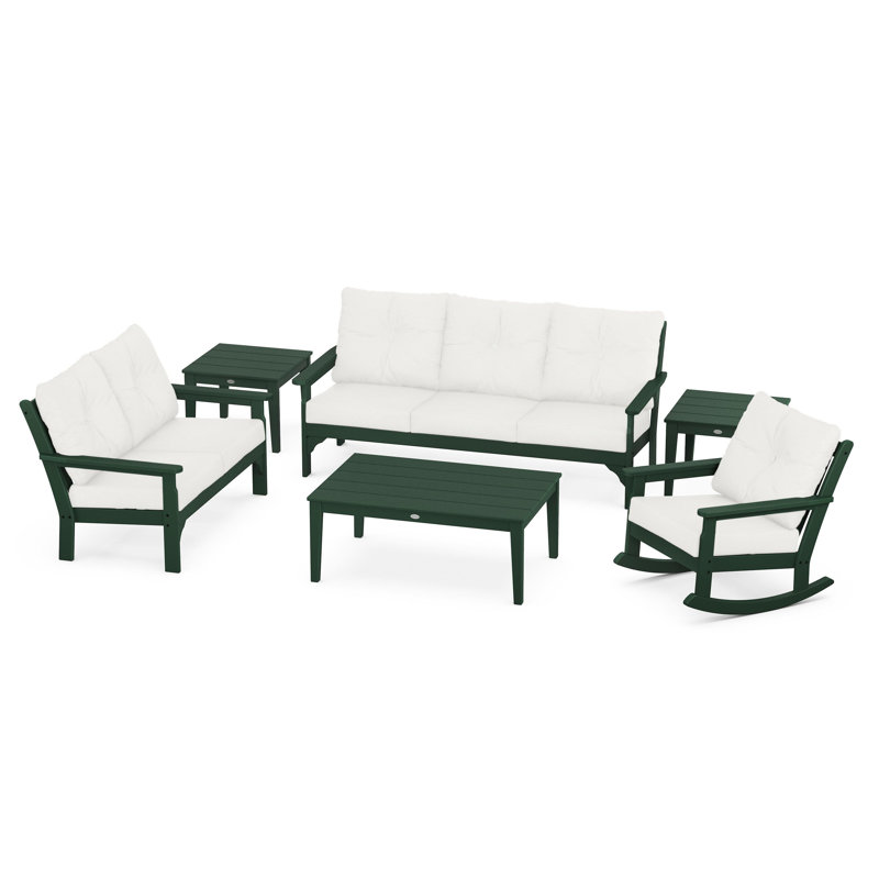 Vineyard 6-Piece Deep Seating Set, Green, Natural Linen