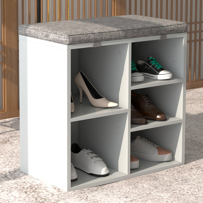 Banc de rangement pour chaussures à 3 niveaux pour l'entrée - Banc de rangement pour la maison de qualité supérieure avec siège moelleux, 3 tablettes réglables, casiers multiples et capacité de 500 lb