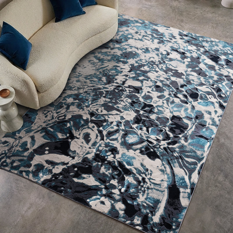 Aurora AU21 Foam Metallic Blue Area Rug , Rectangle 160 x 230cm