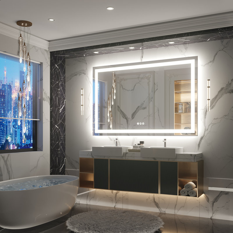 Miroir de salle de bain mural à DEL sans cadre à intensité variable, 55 po x 36 po