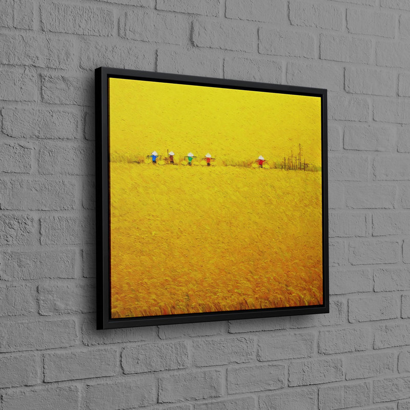 Rice Paddy Field Reproduction Artwork on Modern 3D Canvas Perfect for Christmas Decor and Gifts, Black Floater Framed