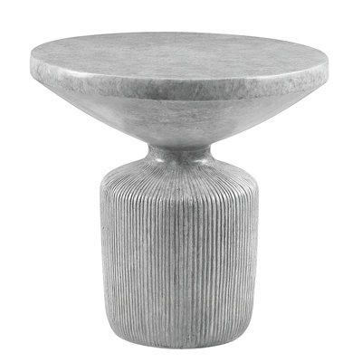 Contemporary Grey Cement End Table With Pedestal And Weathered Charm 20.89" High Structure