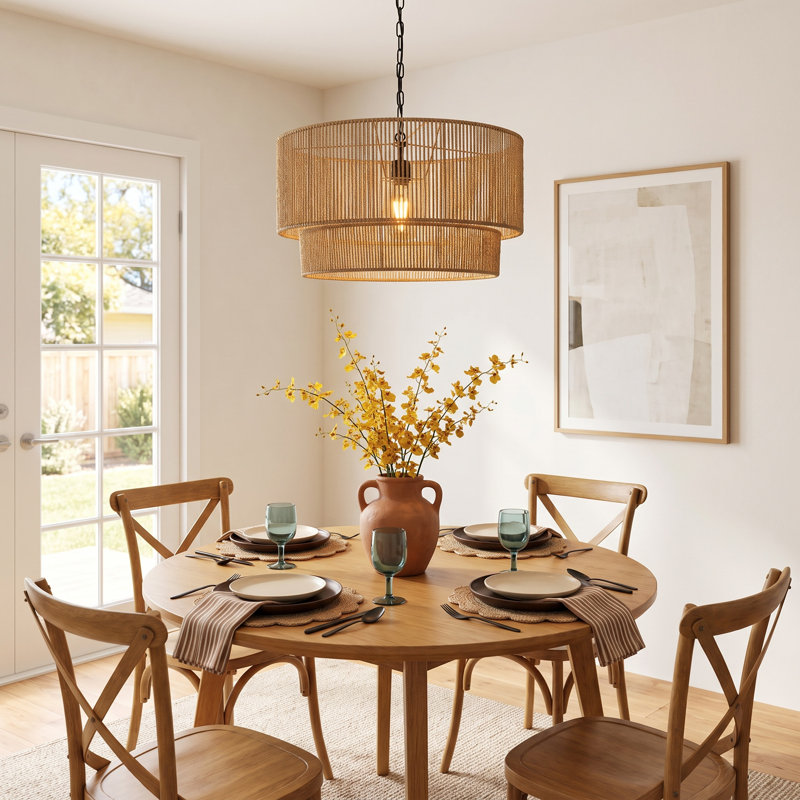 Devonya 1 - Light Drum Pendant, 25" H x 25" W x 25" D, Black Natural Paper
