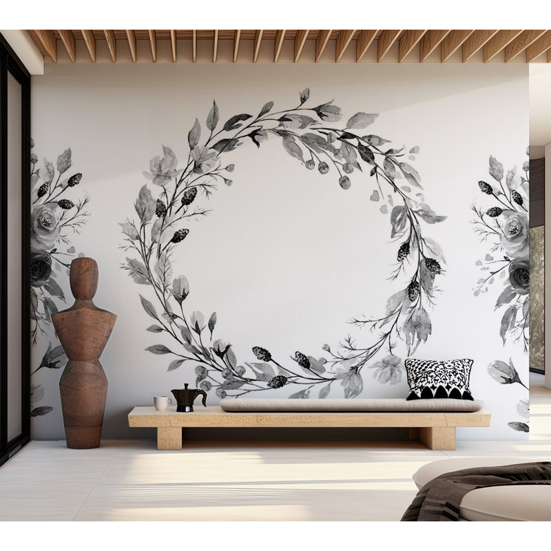 Adhésif mural floral Paitynn, L 57 po x L 41 po, Gris