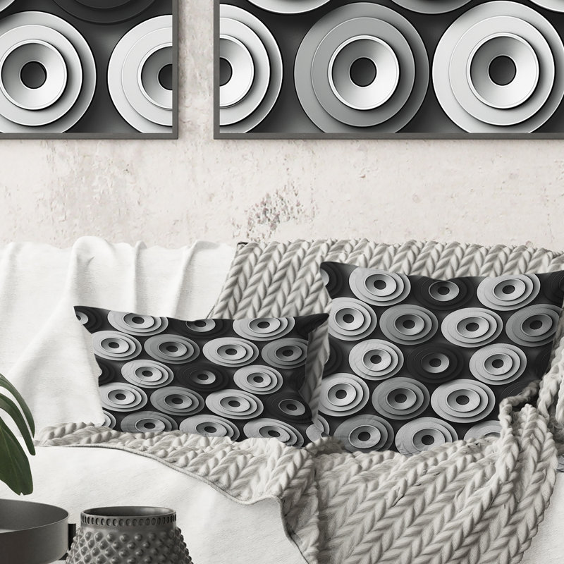 Gris, noir, moderne, cercles I - coussin lombaire moderne