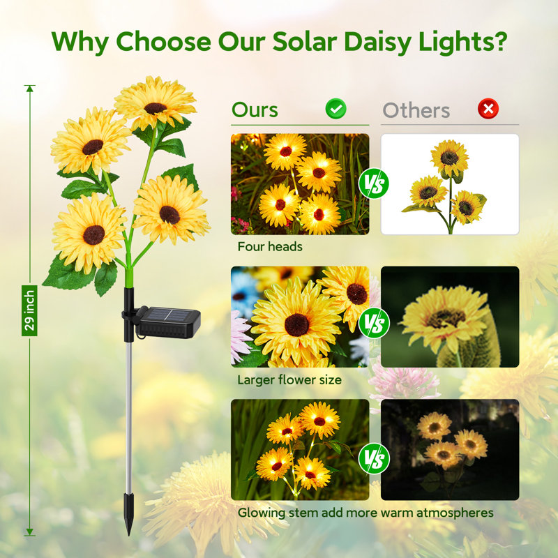 Colorful Solar Daisy Flower Garden Lights, 4 Pack