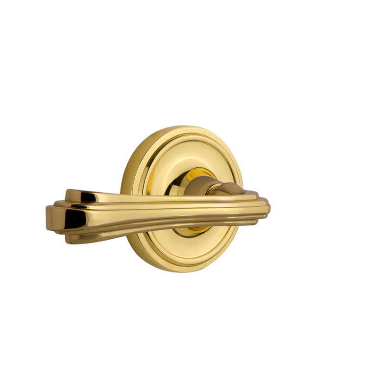 Classic Rosette Passage (Hall & Closet) with Fleur Lever, Polished Brass, 2.375", Right