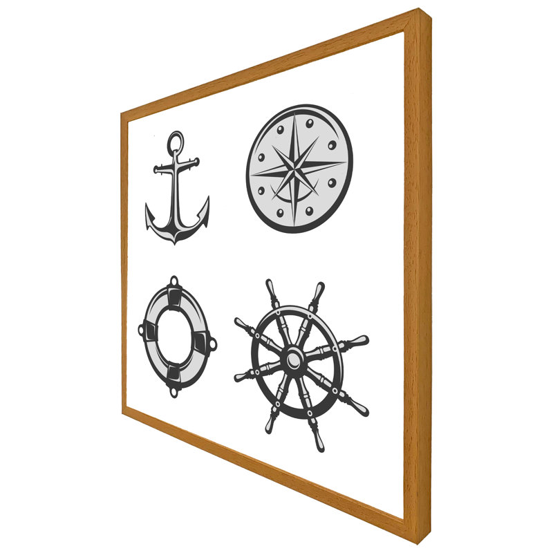 Tiburon Nautical Icons - Single Picture Frame Print, 76cm H x 76cm W x 4cm D, Oak Framed