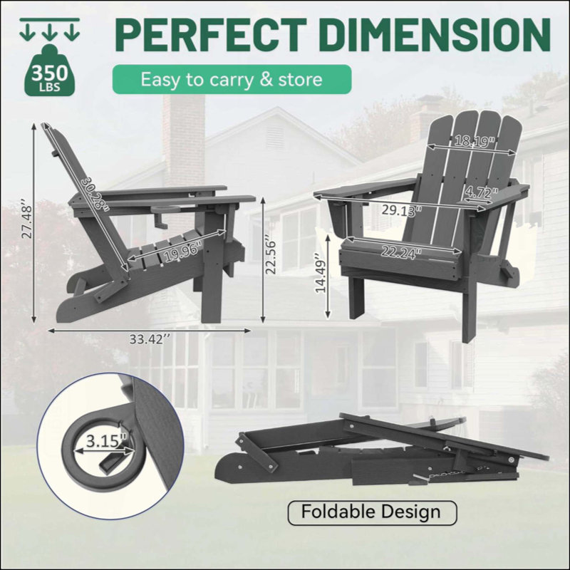 Adirondack Chairs Set Of 2, Plastic Adirondack Chair, Adirondack Chairs, HDPE Adirondack Chair, Folding Adirondack Chairs, Outdoor Chairs With Cup Holder For Lawn Patio Deck Fire Pit