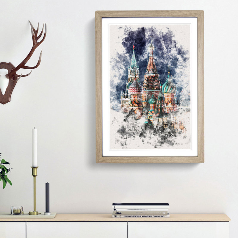 The Kremlin in Moscow Russia - Picture Frame Painting Print, 33cm H x 24cm W x 2cm D, Oak Framed
