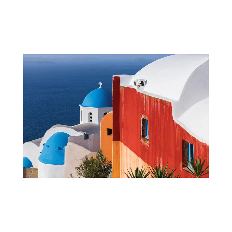 Greece, Santorini, Oia. Colourful House And Church. by Jaynes Gallery - Wrapped Canvas Print, 101.6 cm H x 66.04 cm W