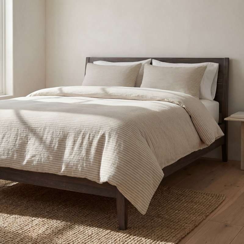 100% Linen French Flax Modern Rustic Farmhouse 3 Piece Duvet Cover Set, Queen Duvet Cover + 2 Standard Shams, Cream