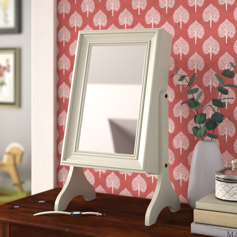 Canete Wood Jewelry Box + Mirror, Ivory