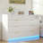 6-Drawer Dresser with RGB LED Lights & Charging Station, White Linen Texture Chest of Drawers-1561186846