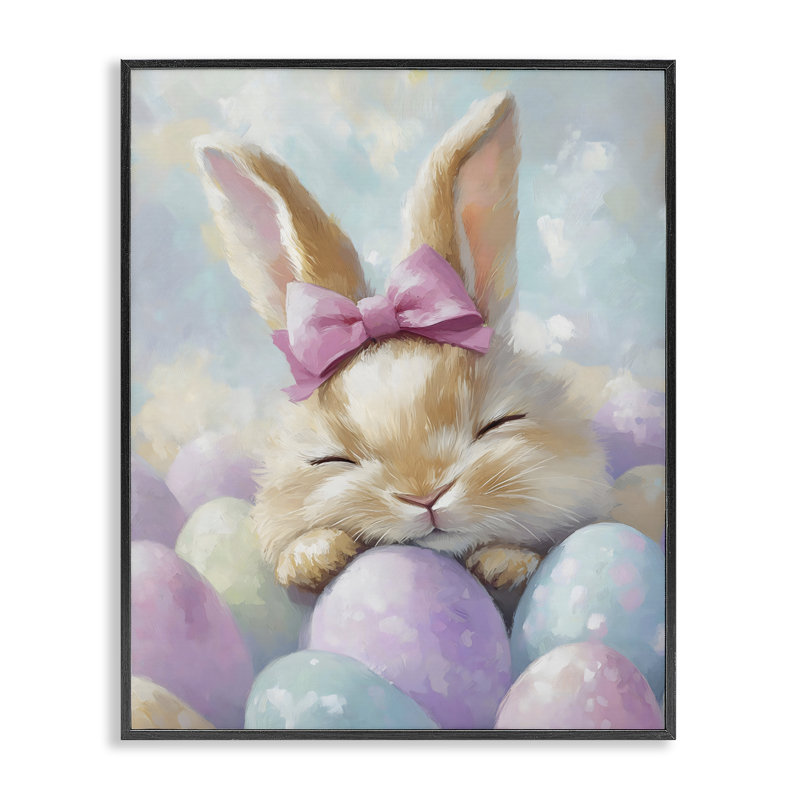 Lapin de Pâques endormi avec œufs, estampe numérique, design par The Prints Vibe, 30 x 24, Midnight Black Giclee Framed