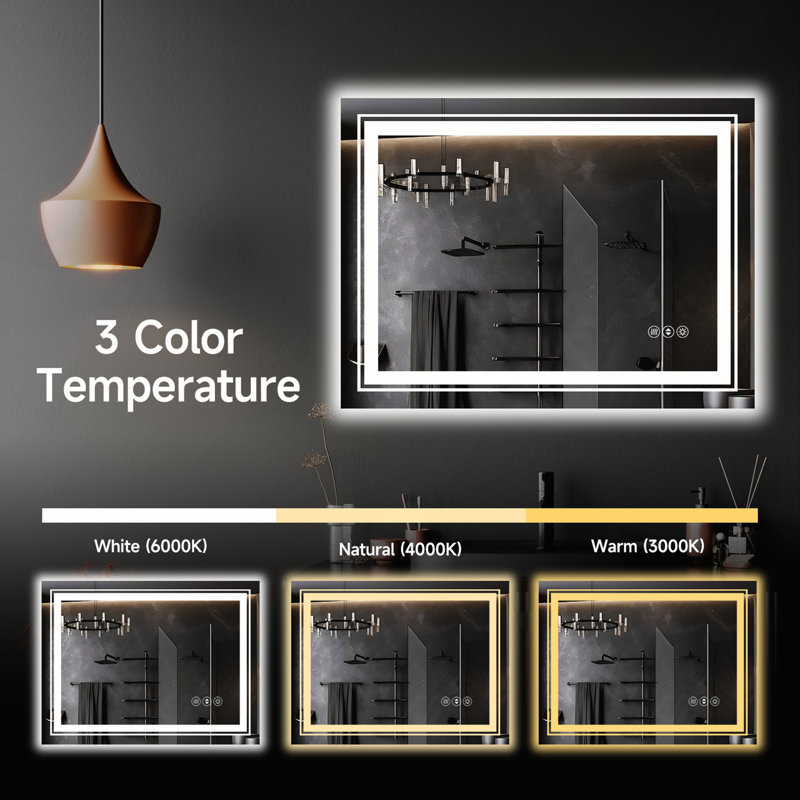 Miroir de salle de bain 24 po x 32 po à DEL sans cadre avec éclairage à intensité variable et fonction antibuée, élégant et élégant pour les salles de bain modernes