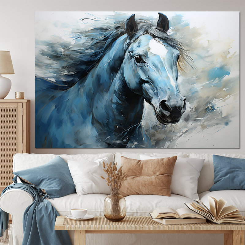 «Blue Horse Vibrant Blue Equine I», art mural cheval