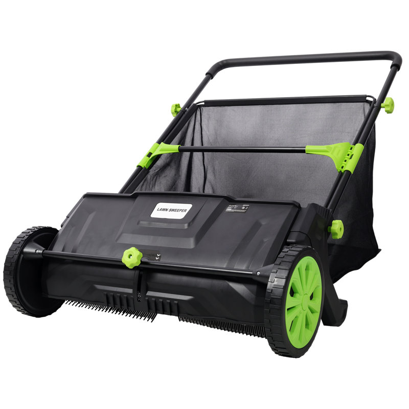 Hand Push Lawn Sweeper With Adjustable Brush Height And Hopper Bag