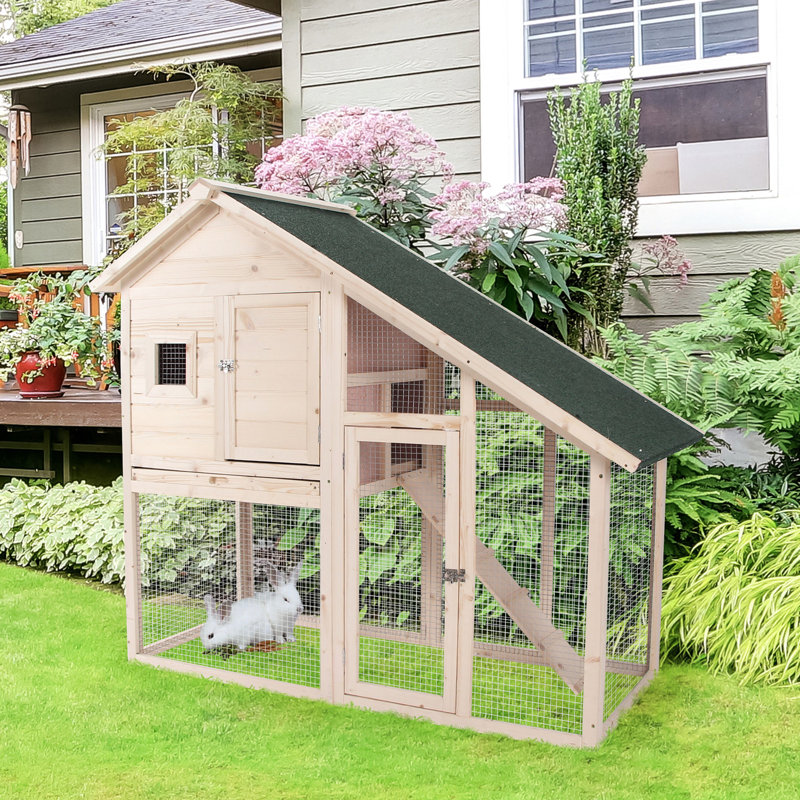 Cage à lapin en bois 55 po avec rampe, toit imperméable et plateau amovible pour animaux de compagnie