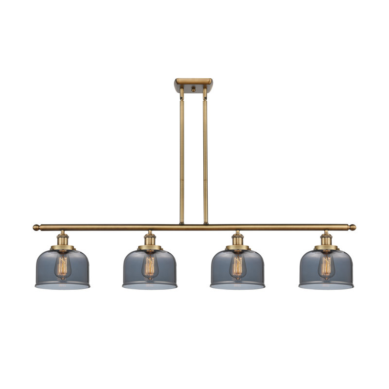 Luminaire suspendu pour îlot de cuisine 4 lumières Bissonnette, Plaqué couleur fumée, Ampoule non incluse, Laiton brossé