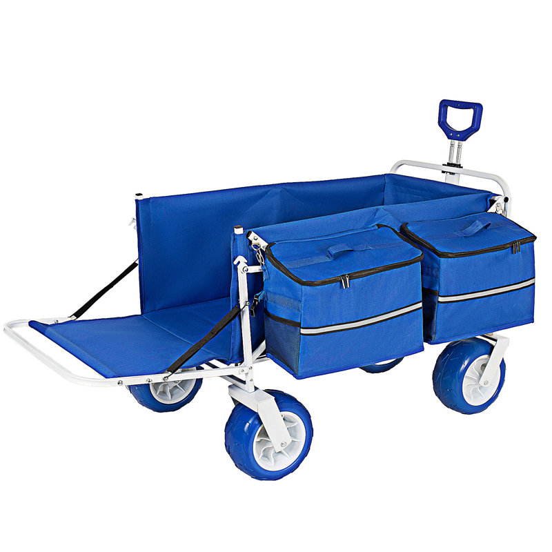 Outdoor Beach Wagon Cart With Opened Tailgate And Wheels