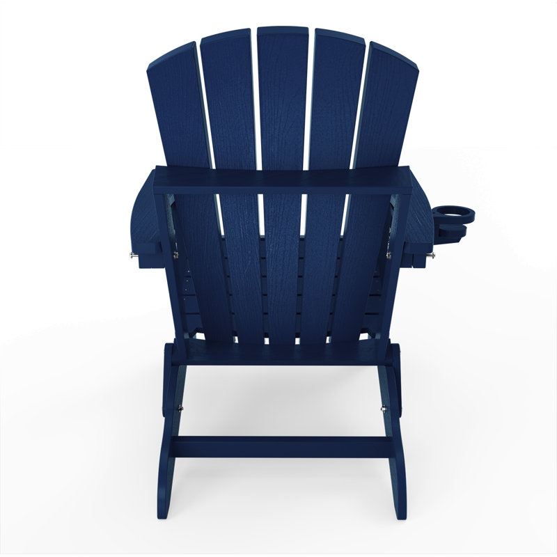 Weather-Resistant Adirondack Chairs with Cup Holder: Outdoor Plastic HDPE Folding Adirondack Chairs for Fire Pit/Deck/Porch/Garden/Lawn/Backyard (Dark Blue)