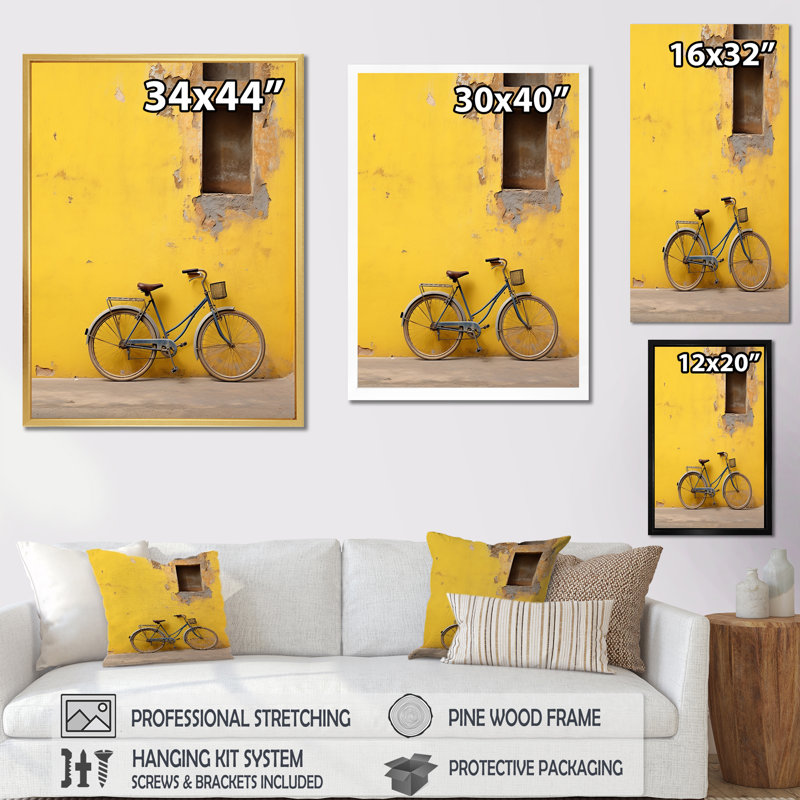 «Lemon Leisure Bicycle I», reproduction d'art sur toile, Cadre flottant noir, H 32 po x l 24 po x P 1 po